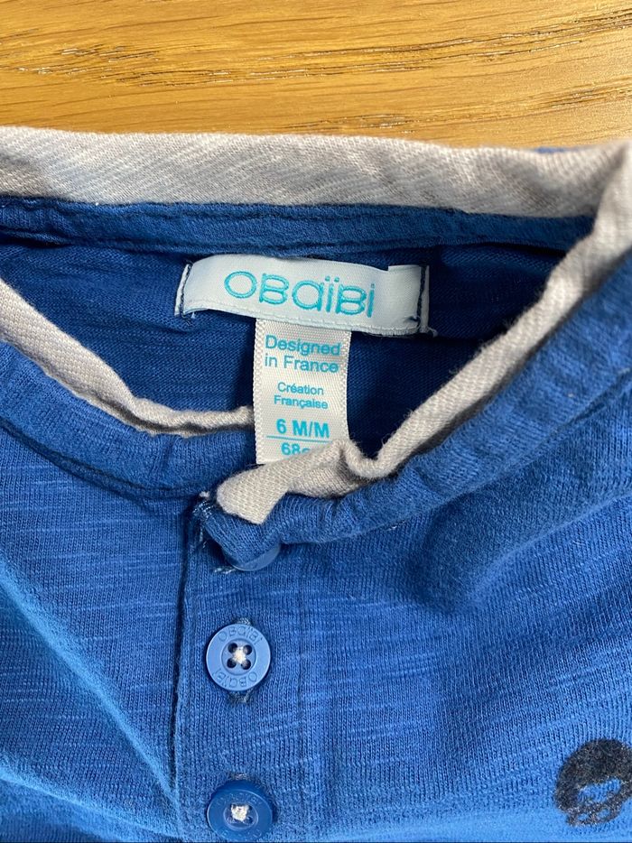 Obaïbi T-shirt bleu manches longues Taille 6 mois - photo numéro 5