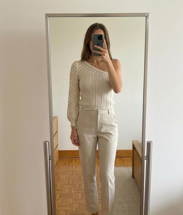Pull asymétrique Mango style crochet beige - photo numéro 1