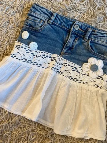 Jupe jean dentelle 4 ans customizée originale vintage