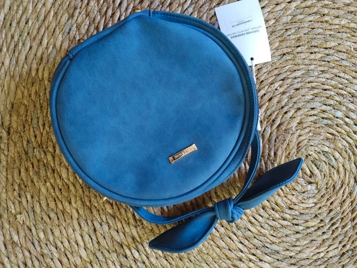 Sac bandoulière bleu et doré, avec noeud - photo numéro 5