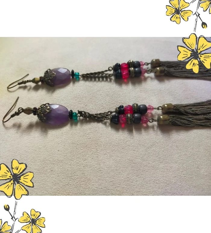 Boucles d’oreilles longues bohème chic – Collection Reflets de Lavande