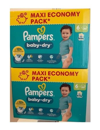 Lot de 2 maxi packs Pampers Baby-Dry taille 6, soit 160 couches