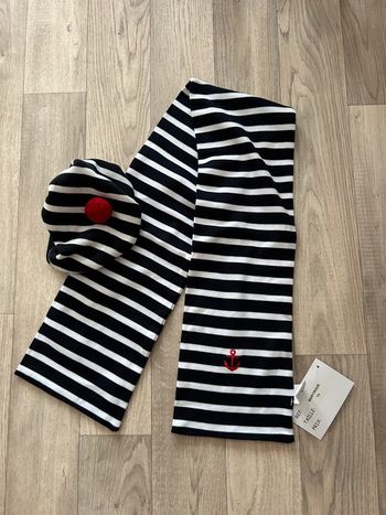 Écharpe et bonnet breton petit cœur à la mer