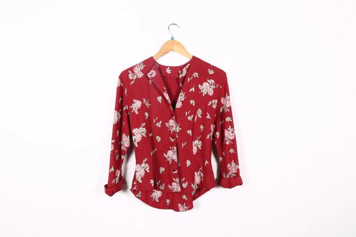 Veste légère vintage 80's en coton et lin motif fleurs et roses peintes (#240653)