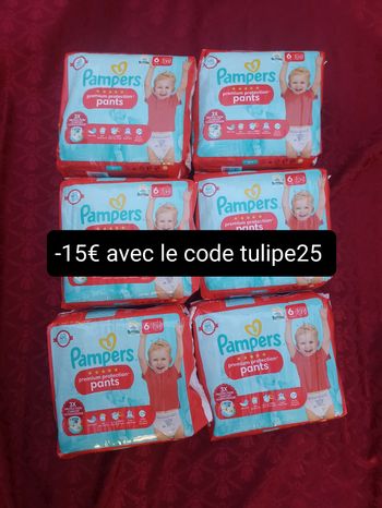 Lot de six paquets couches Pampers pants premium protection T6 taille 6