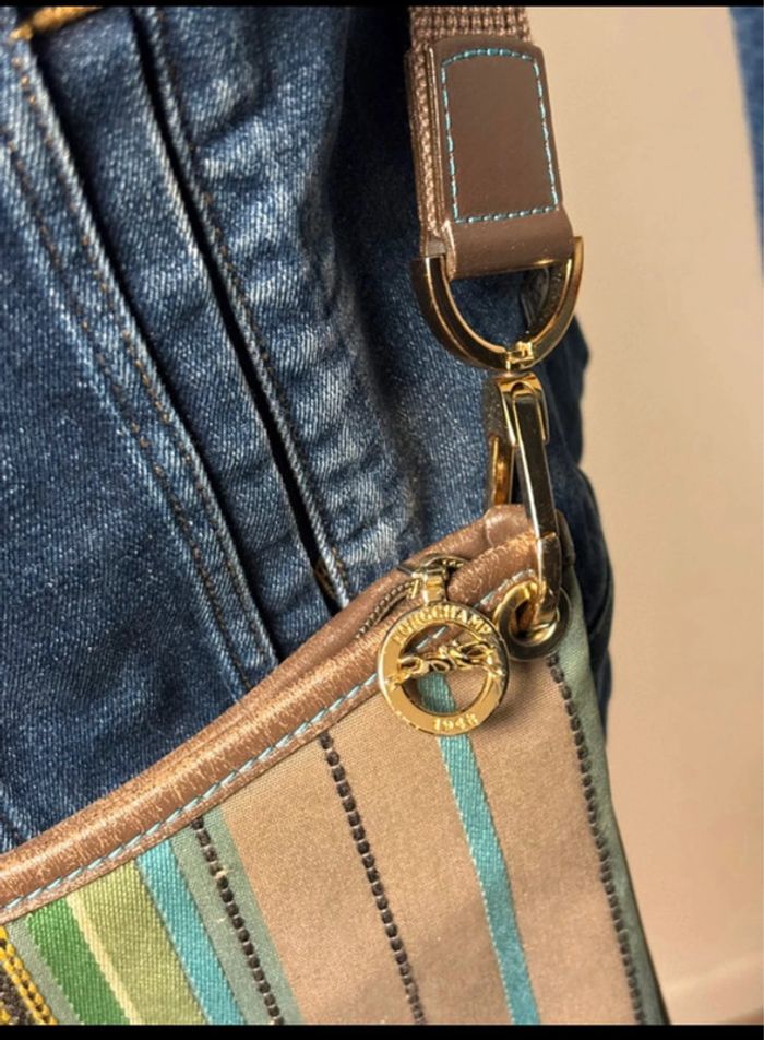 Sac bandoulière Longchamp authentique – Vert turquoise & marron - photo numéro 14