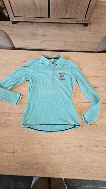 Polo d équitation turquoise à manches longues, Fouganza, taille 36/38