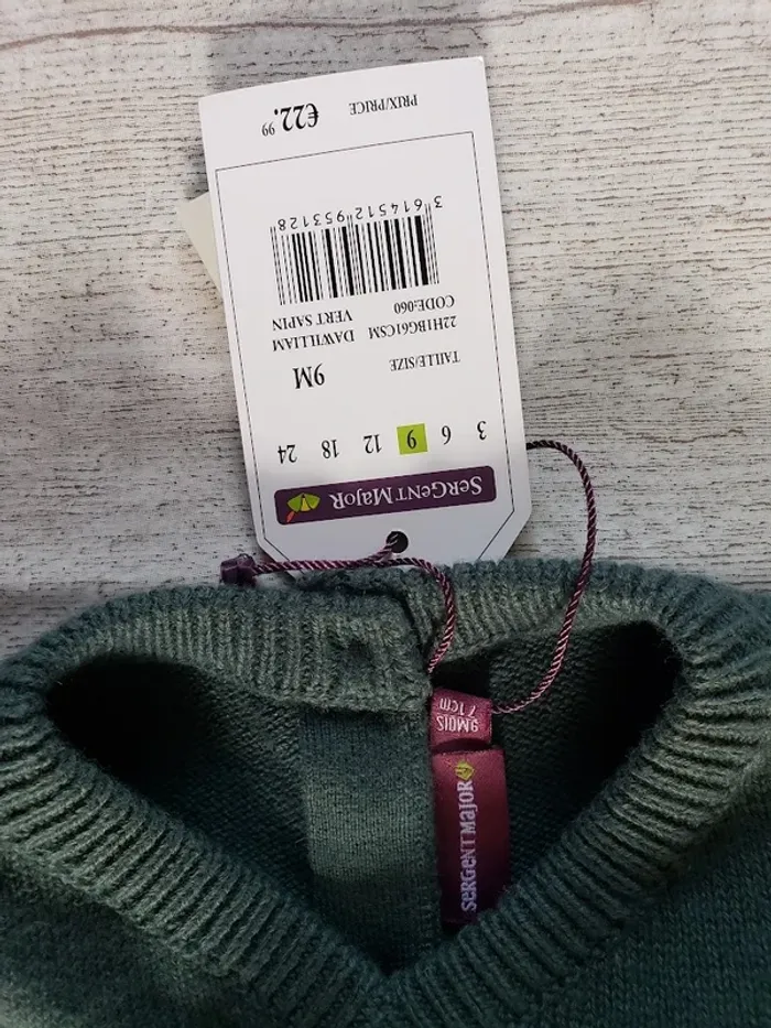 Pull garçon Sergent Major vert sapin 9 mois - photo numéro 3