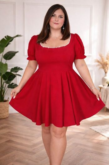 Robe de soirée élégante coeurs rouge rubis perlée Femme taille 52 marque Ulla Popken 💍