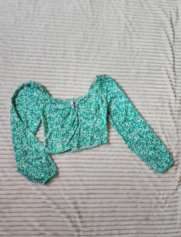 Crop top vert & blanc – Manches longues – Taille S – FB Sister - photo numéro 1