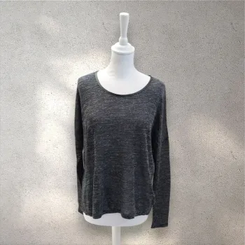 Top manches longues ample gris col simili-cuir Camaïeu 38