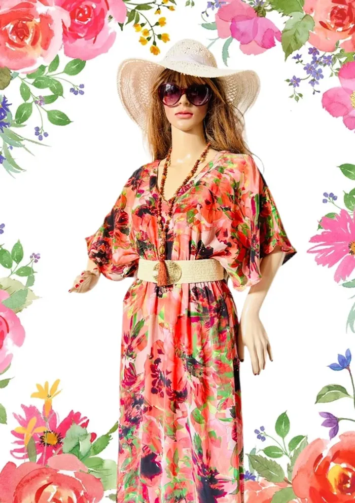 🌺🌿Robe longue bohème 38/40 Cream CREliza Peach Flower boho maxi dress🌿🌺 - photo numéro 4
