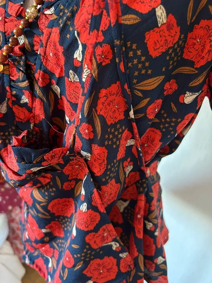 🌺 Chemisier cache-cœur bohème romantique S/36 Andy & Lucy Boho chic floral wrap blouse🌺 - photo numéro 10