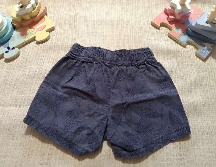 Short bébé bleu gris motif feuillage 3-6M coton Georges - photo numéro 3