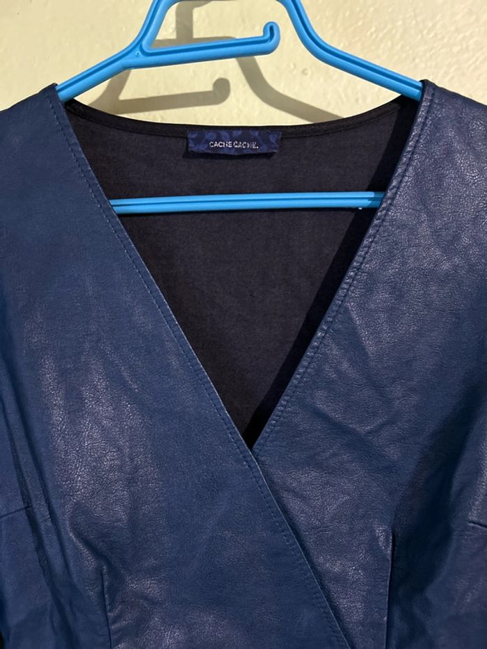 Robe sexy en similicuir simili bleu M 38 cache cache - photo numéro 2