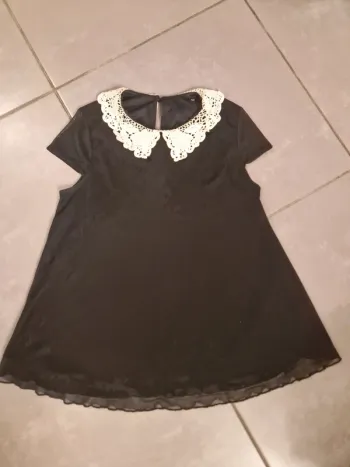 Tee-shirt noir col Claudine