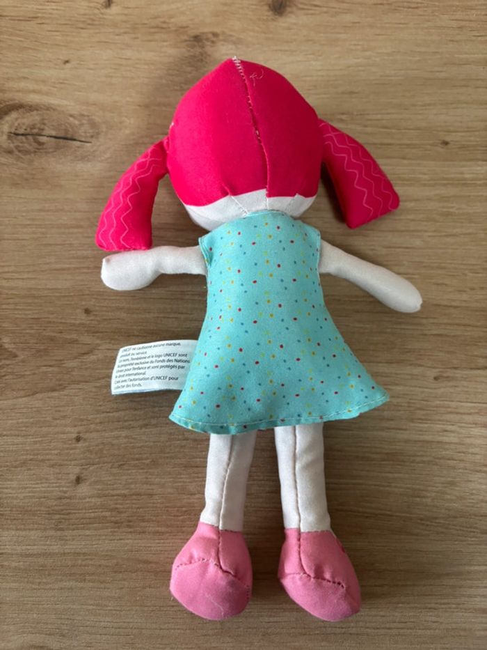 Doudou poupée jade rose vert oiseau unicef doudou et compagnie - photo numéro 3