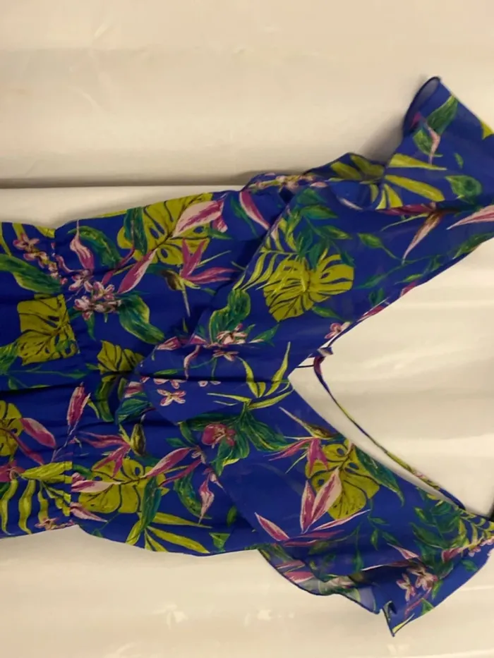 Robe d’été fluide tropicale bleue – taille S - photo numéro 2