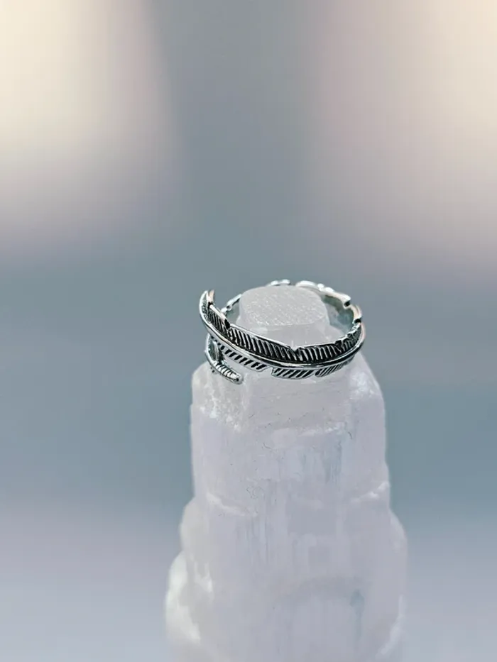 Bague Argentée Ouverte Acier Inoxydable Forme Plume - photo numéro 3