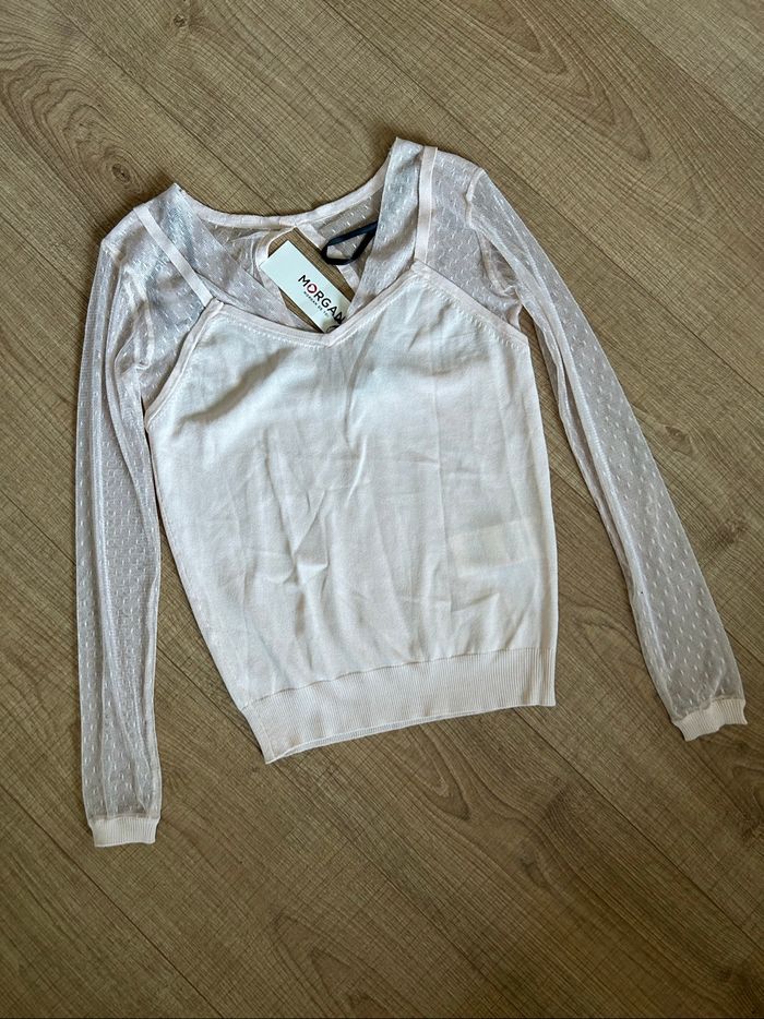 Pull rose clair neuf avec plumetis Morgan taille XS (valeur 40€) - photo numéro 7