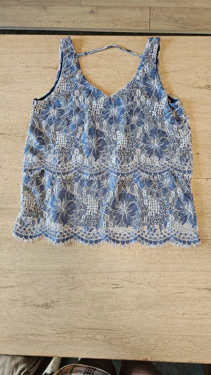 Débardeur bleu avec broderie blanche, Yessica, taille S, nickel - photo numéro 8