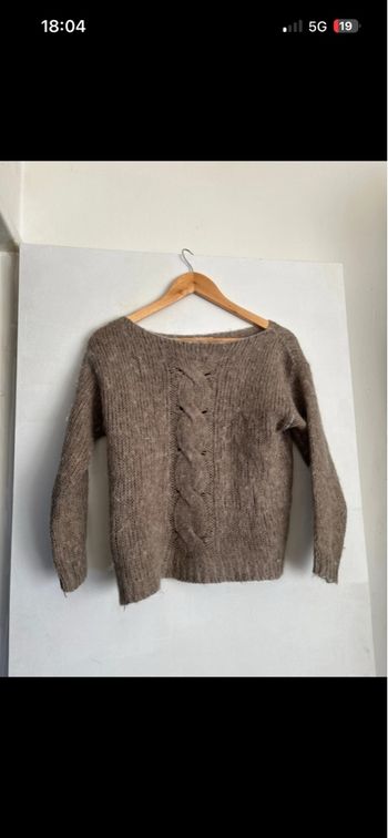 pull marron clair torsadé taille S de chez Phildar