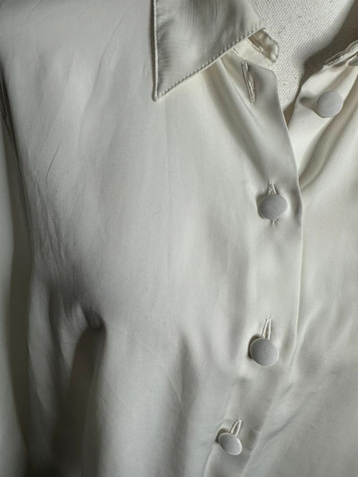 Chemisier blanc crème satiné Carole Richard Vintage T46 3XL - photo numéro 3