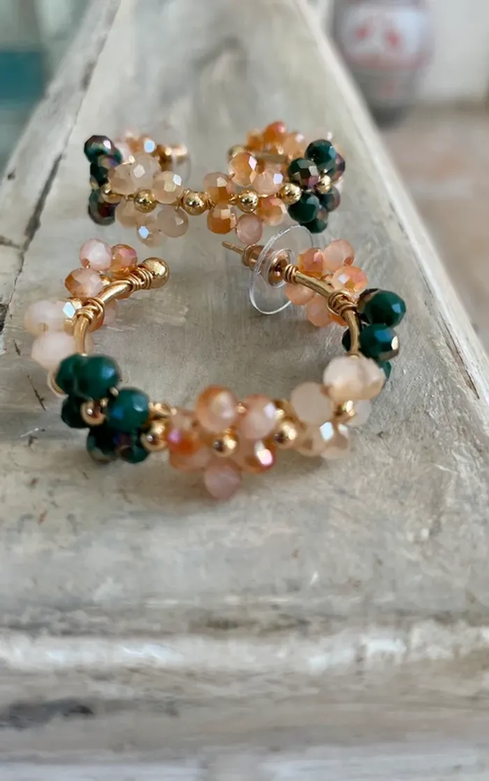 Créoles bohème fleurs perles multicolores