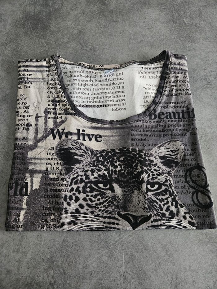 T-shirt tunique à manches courtes - Taille XL / 42 - MS Mode - Gris printé jaguar - photo numéro 7