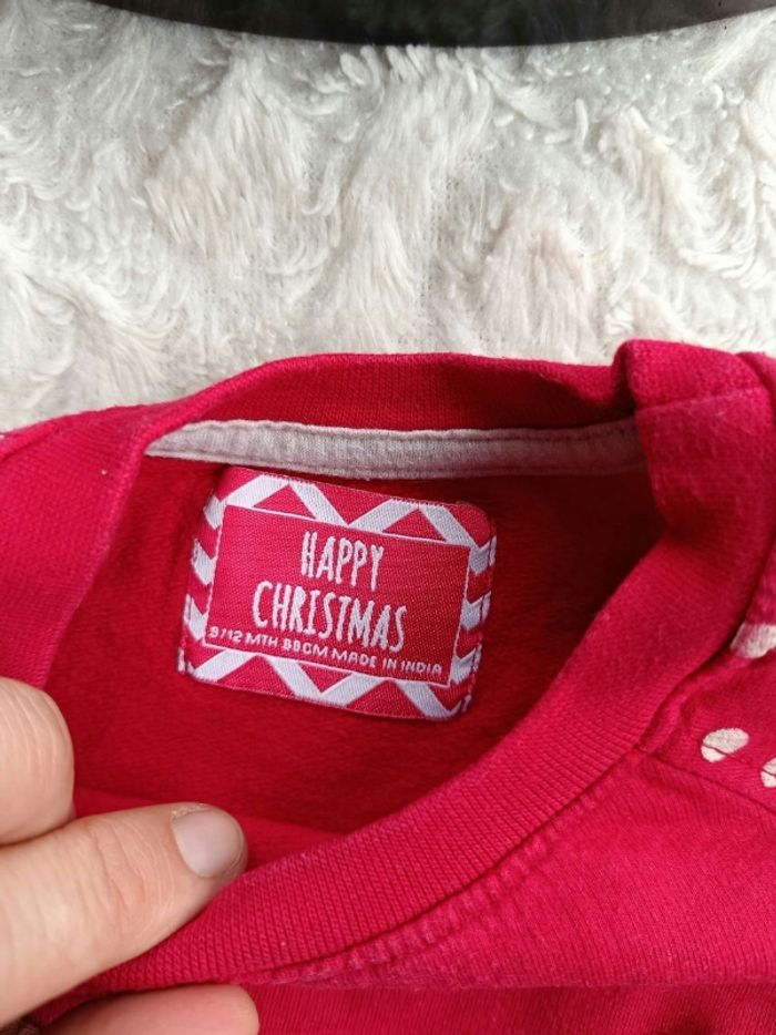 Pull sweat Noël Fille 9/12 mois renne Happy Christmas Young Dimension 100% coton - photo numéro 5