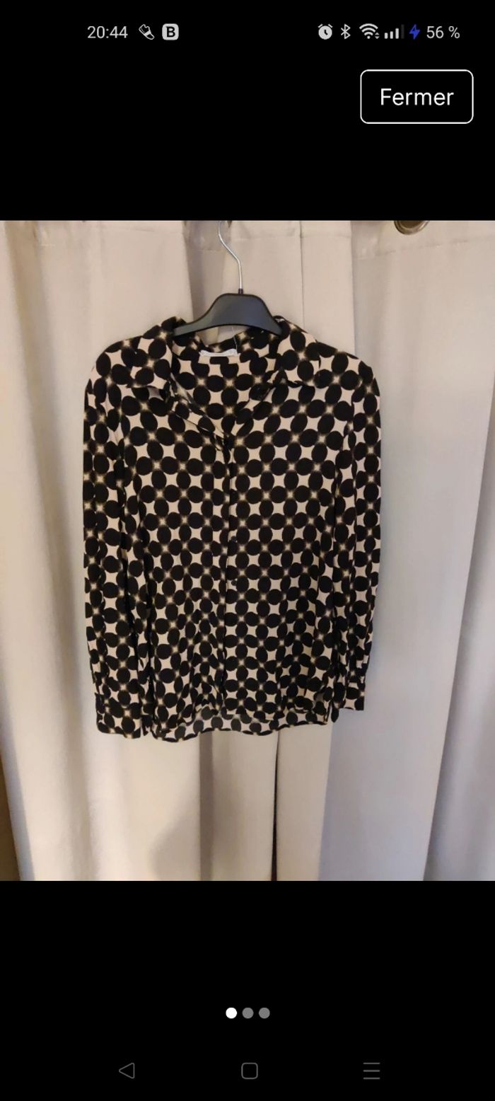 Blouse imprimée noir et beige