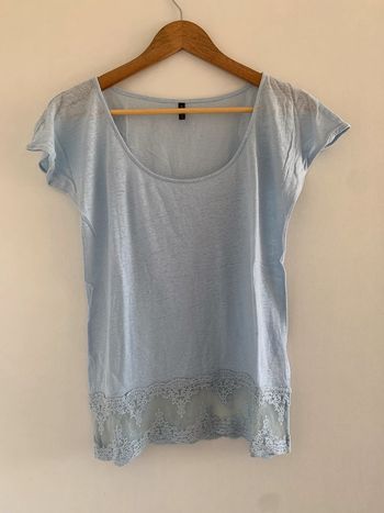 Tee shirt bleu ciel à dentelle Naf Naf