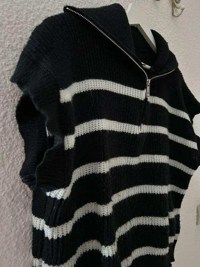 Pull maille sans manche à rayure avec fermeture éclaire - photo numéro 4