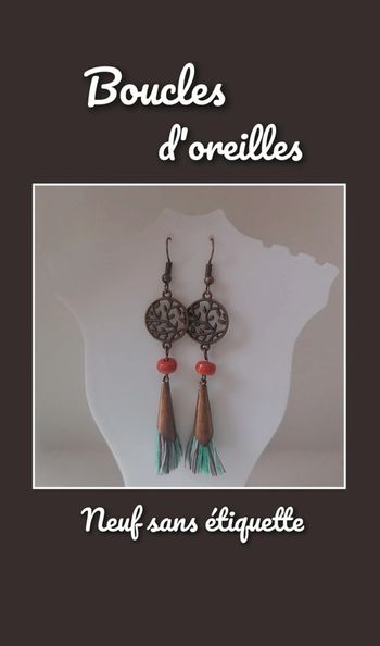 Boucles d'oreilles / bijoux cuivre turquoise orange