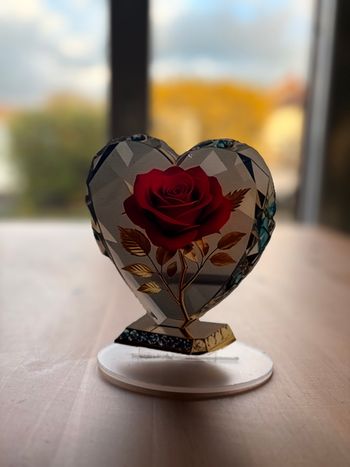 Plaque déco rose romantique - cadeau couple - bon état