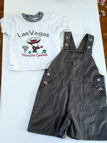 joli ensemble salopette vert kaki tee-shirt 18 mois  In extenso