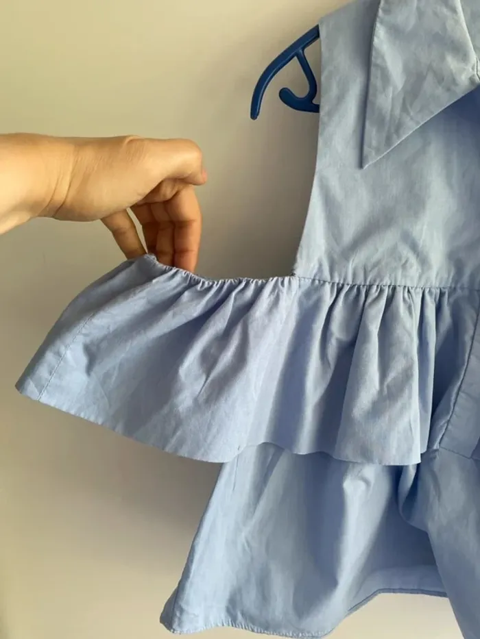 Blouse bleu clair épaules dénudées à volant Zara - photo numéro 4