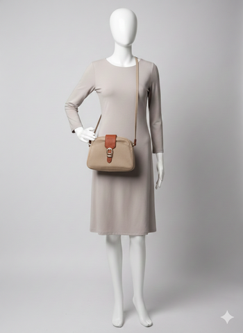 sac à bandoulière réglable beige et marron 3 poches Texier