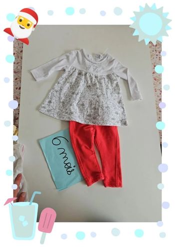 ensemble jegging rose + pull manche longue taille 6 mois