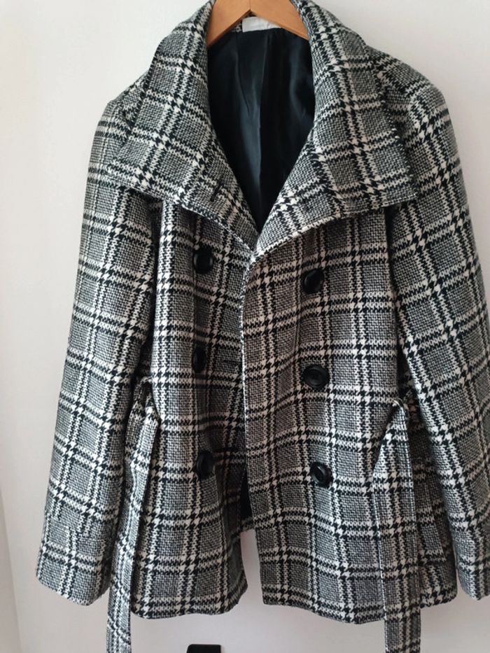 Veste/manteau à carreaux - pied de poule - blanc et noir - taille 42 - photo numéro 2