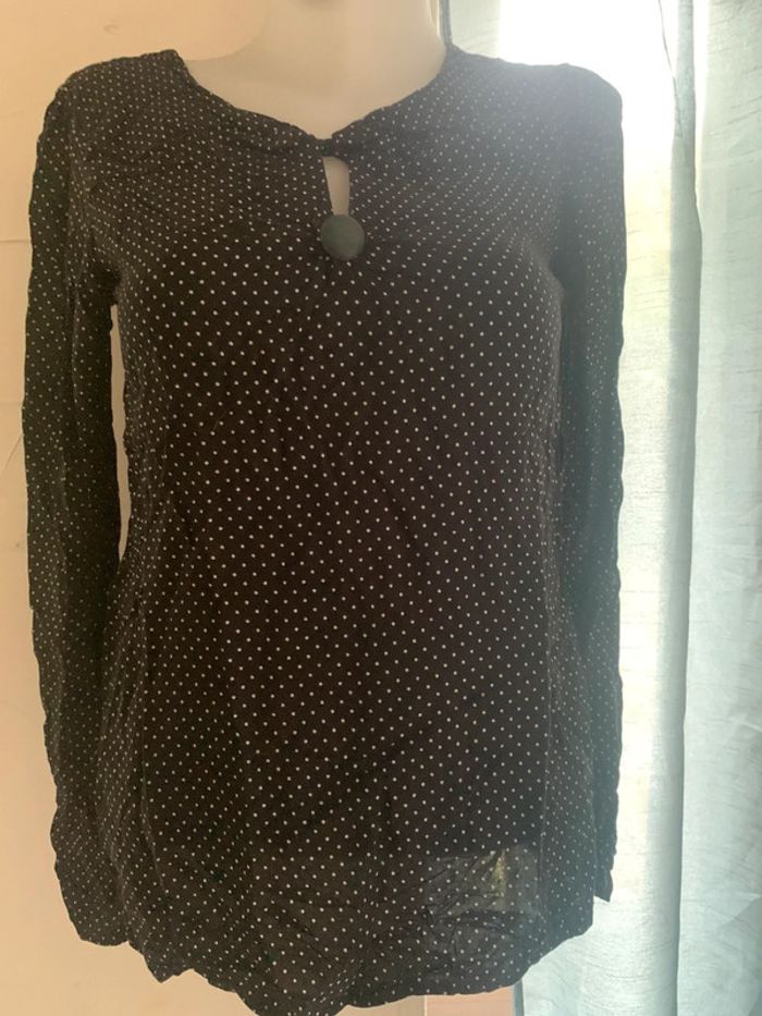Blouse Camaïeu noir à pois blanc taille 40 - photo numéro 2