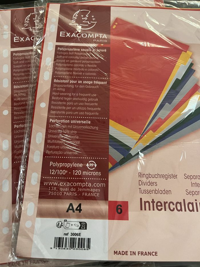 Lot de 3 paquets de 6 intercalaires A4 - photo numéro 2