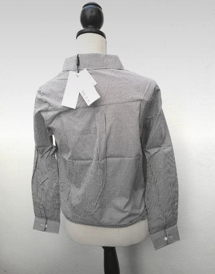 Chemise neuve vintage à carreaux blanc/brun avec noeud 100 % viscose S Voyelles - photo numéro 5