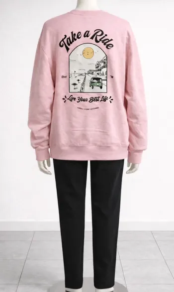 Sweat rose Take a Ride Imprimé dos Style vintage / casual