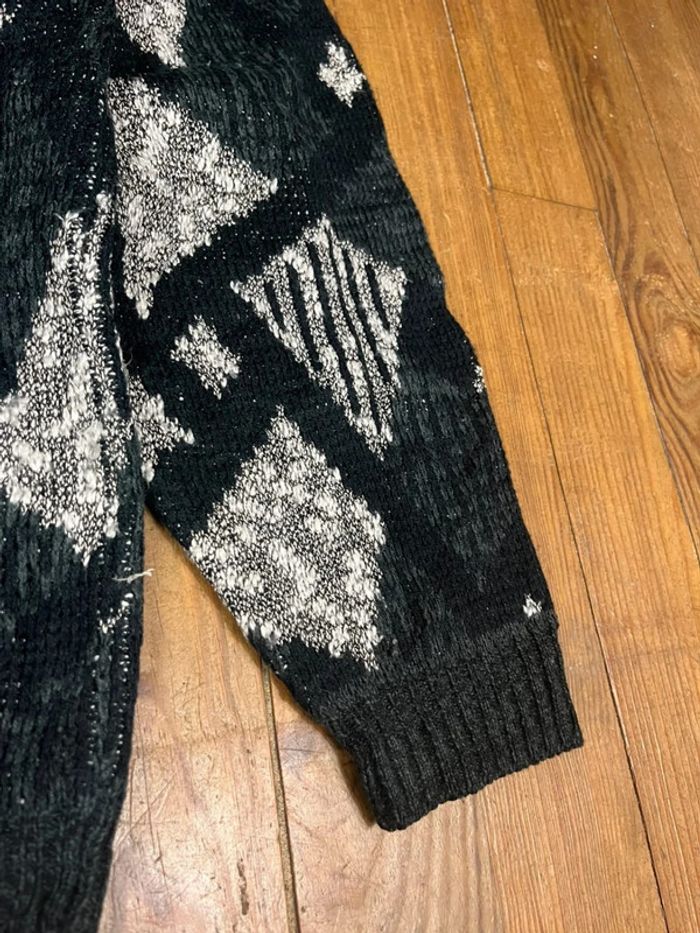 Pull maille vintage motifs noir blanc gris S - photo numéro 6