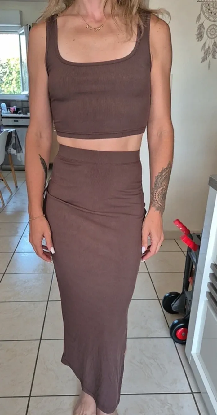 Ensemble Jupe longue et top Marron - photo numéro 4