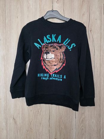 PULL GARÇON H&M RÉVERSIBLE MOTIFS OURS ALASKA US TAILLE 6/8ANS