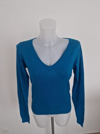 Pull fin col v bleu canard Mim