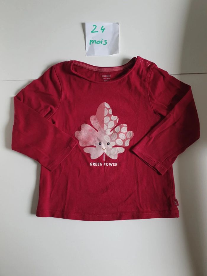 Tee-shirt manches fushia feuille