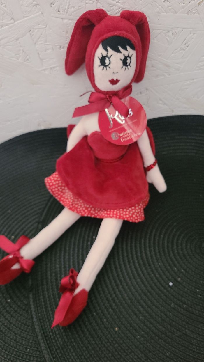 DOUDOU PELUCHE SEPHORA POUPEE CHAPERON ROBE ROUGE OREILLE LAPIN 32cm